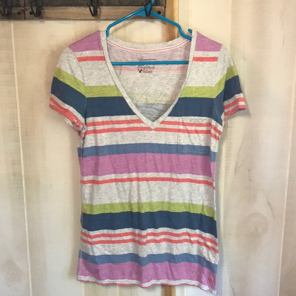 American Eagle Outfitters Tops - Striped v-neck frocket shirt